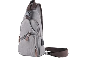 Naudamp Bolso Bandolera para Hombre Carga USB, Bolsos Cruzados Informal para el Pecho, Mochilas Pequeñas de Lona para de Viaje, Senderismo, Estudio, Ciclismo
