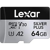 Lexar Silver Plus Micro SD Kart 64 GB, 205 MB/s'ye kadar Okuma Hızı, SD Adapt&ouml;rl&uuml; Hafıza Kartı Micro SD, UHS-I, A2, U3, V30, 