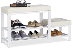 ‎RELAXDAYS Relaxdays, Biała szafka na buty z taboretem, przytulne siedzisko, półka na buty 2 poziomy, dla dzieci, wys. x gł.: 50 x 90,5 x 30,5 cm