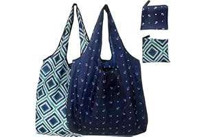 KSAIBINID 2Pcs Grocery Bag, Carry Bags for Grocery Shopping, Foldable Travel Bag for Daily Use and Compact City Commute, Diamond Pattern with Anchor Design