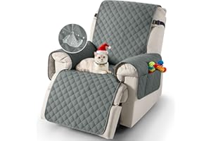 TAOCOCO Recliner Slipcovers,100% Waterproof Recliner Chair Covers,Armchair Covers with Pockets,Non Slip Sofa Slipcover,Chair Cover for Pets/Kids with Elastic Strap(Dark Grey,1-seater Recliner)