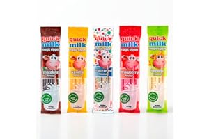 QUICK MILK Magic Sipper Set - Choco+Banana+Vanilla+Strawberry+Frutty Cereal (5 Bags of 5 Milk Drinking Straws) - Dekond