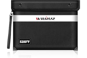 WILMUZ Upgraded Fireproof Document Bag 5200°F Heat Insulated,A4 Document Wallet with Zipper(34x28cm),Waterproof and Fireproof Money Bags,Fireproof Safe Storage for Documents,Jewelry,Passport(Black)