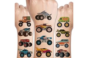 CHARLENT Tatuaggi Temporanei Monster Truck per Bambini - 10 Fogli di Tatuaggi Monster Truck per Feste di Compleanno per Ragazzi