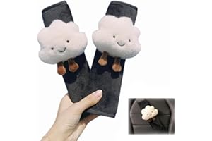YREYBN 2 Pcs Car Seat Belt Cover Pads with Cute Cloud, Short Plush Cartoon Design,Cushion Cartoon Car Seatbelt Shoulder Pad Protector for Girls, Car Seatbelt Shoulder Pad Protector Auto Neck Support (White)