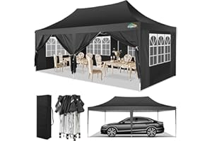 COBIZI Pavillon partyzelt 3x6 wasserdicht stabil Winterfest,Pop-Up faltpavillion Kommerzielle sofort aufklappbare Vordächer Outdoor Gartenzelt Partyzelt mit 6 Seitenteilen für Party Festival,Schwarz