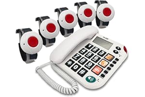 G-TELWARE MAXCOM KXT481SOS 2023-2024er Modell Haus Notruf Seniorentelefon mit Funk-SOS-Sender, Festnetztelefon - 5 Armbandsender, Carbonschwarz, Standard