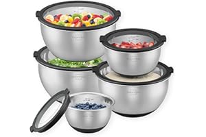 Silberthal Stainless Steel Bowl Set of 5 with Lid – Mixing Bowls for Serving, Cooking, Baking, Storing – Non-Slip Base – Pack of 5