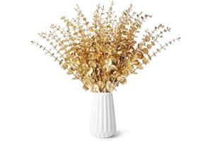 Wekuw 24 Piante Eucalipto Artificiali Rami Decorativi per Vaso Foglie Finte per Decorazioni Foglie Eucalipto Artificiali per Balcone Matrimoni Casa Festa Decorazione Composizione Floreale (d'oro)