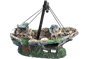 Godneei Dekoracja akwarium, ozdoba wraku, akcesoria do akwarium z żywicy, dekoracje do akwarium w kształcie łodzi, akcesoria do akwarium do ukrywania ryb i krewetek, dekoracja do jaskini