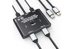 ESKEVE Commutateur USB C, commutateur KVM USB type C 8K @ 60 Hz 4K @ 120 Hz, commutateur USB C bidirectionnel 2 PC, support vidéo/transfert de données 10 Gbps/charge 100 W, compatible avec les appareils