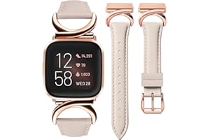Minyee Leather Band Compatible with Fitbit Versa 2/Fitbit Versa/Versa Lite Bands Women, Slim Thin Dressy Designer Premium Leather Strap with C-Shape Metal Buckle for Versa 2 Smartwatch Accessories