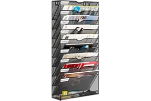 PAG-Mass 10-Tier Wall Magazine File Organizer Hanging,A4 Wall Mounted Document Holder Paper Storage Organiser For Office Home School,Black