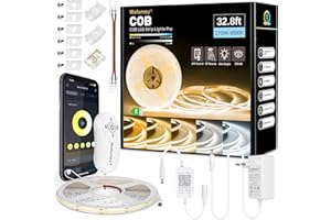 WEFOMEY COB LED Streifen 10M, APP Steuerung, LED Streifen Warmweiss Kaltweiß 2700K-6500K, 24V Dimmbar Flexible LED Strip Set mit Fernbedienung und Netzteil,CRI 92 6080LEDs für Wohnzimmer Treppe Küche DIY Deko