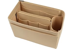 flintronic Filcowy organizer do torebki, organizer do torby na zakupy, torebka z wieloma przegródkami, duża pojemność dla kobiet, podróżny organizer do makijażu, torba do przechowywania, beżowo-L