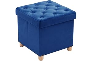 BRIAN & DANY Pouf Contenitore Quadrato, Puff Poggiapiedi Pieghevole in Velluto, Pouf Sgabello con Gambe per Camera da Letto Soggiorno, 40 x 40 x 40 cm, Blu