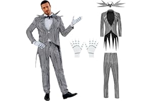 LILLIWEEN Mens Jack Costume Outfit Halloween Christmas Suit Stripe Uniform