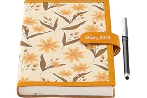 Mcdsuc Diary 2025 A5 Page a Day,Soft Cover Productivity Organiser Daily &Monthly Planner from Jan to Dec 2025,A5 Day to View Planner with Pen,Stickers,Monthly Tabs,3Bookmarks,Back Pocket,Yellow