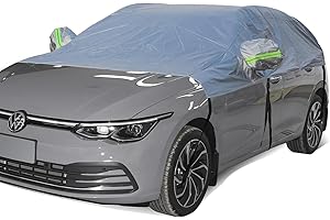 BEXITA Zewnętrzna wodoodporna osłona na samochód pół, gruba tkanina z bawełnianą podszewką Pokrowiec samochodowy na hatchback (do 440 cm), srebrna