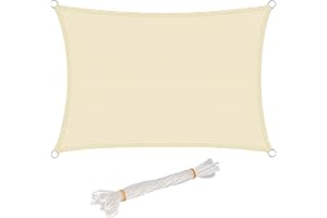 WOLTU Toldo Vela de Sombra Rectangular 2x3 m HDPE Transpirable Prevención Rayos UV Solar protección 85% Resistente y para Jardín, Patio, Exteriores Arena, Crema