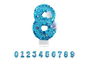 PARTYHAUSY Candele Compleanno 8 Anno,3D a Sirena Candele, Numero 8 Candele di Compleanno Blu Candele Torta Decorazione, Adatto A Feste di Compleanno Festa Baby