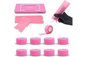EZ TATTOO EZ Housses pour Machines à Tatouer avec Bandes Adhésives - 9pièces (2.5cm x 4.5m) Tattoo Grip Tapes avec 200pièces (5cm X 16cm) Rose Couvertures Jetables pour Machines à Tatouer