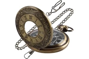 Tiong Vintage Roman Number Quartz Steampunk Pocket Watch with Chain for Men Birthday Christmas Gifts