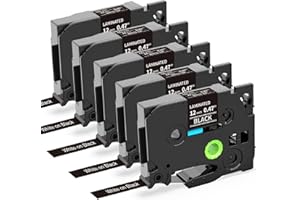 Oozmas Ptouch Tape White on Black Label Tape Compatible for Brother TZe TZe-335 12mm Tape Compatible with Brother Ptouch Label Maker PT-P300bt PT-1000 PT-E100 PT-D600, 5 Cartridges