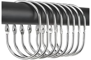 Goowin Shower Curtain Hooks, 12 Pcs Shower Curtain Rings Rust Proof Metal Oval Rings Clasp Closed Shower Curtain Rings for Bathroom Shower Rods Curtains（Chrome)