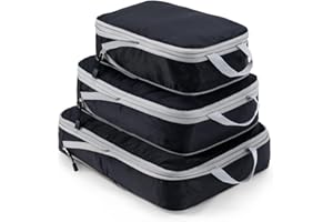 Meowoo 3 szt. organizer do walizek kostki kompresyjne, rozszerzalny organizer torby do walizki podróżnej, zestaw organizacyjny (czarne, 3 szt.)