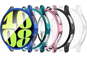 Bigqin Case Compatible with Samsung Galaxy Watch 6 40mm, 5 Pcs Soft TPU Cover with Screen Protector, Full Protection, Anti-scratched Cases, Black, Blue, Transparent, Cyan, Pink