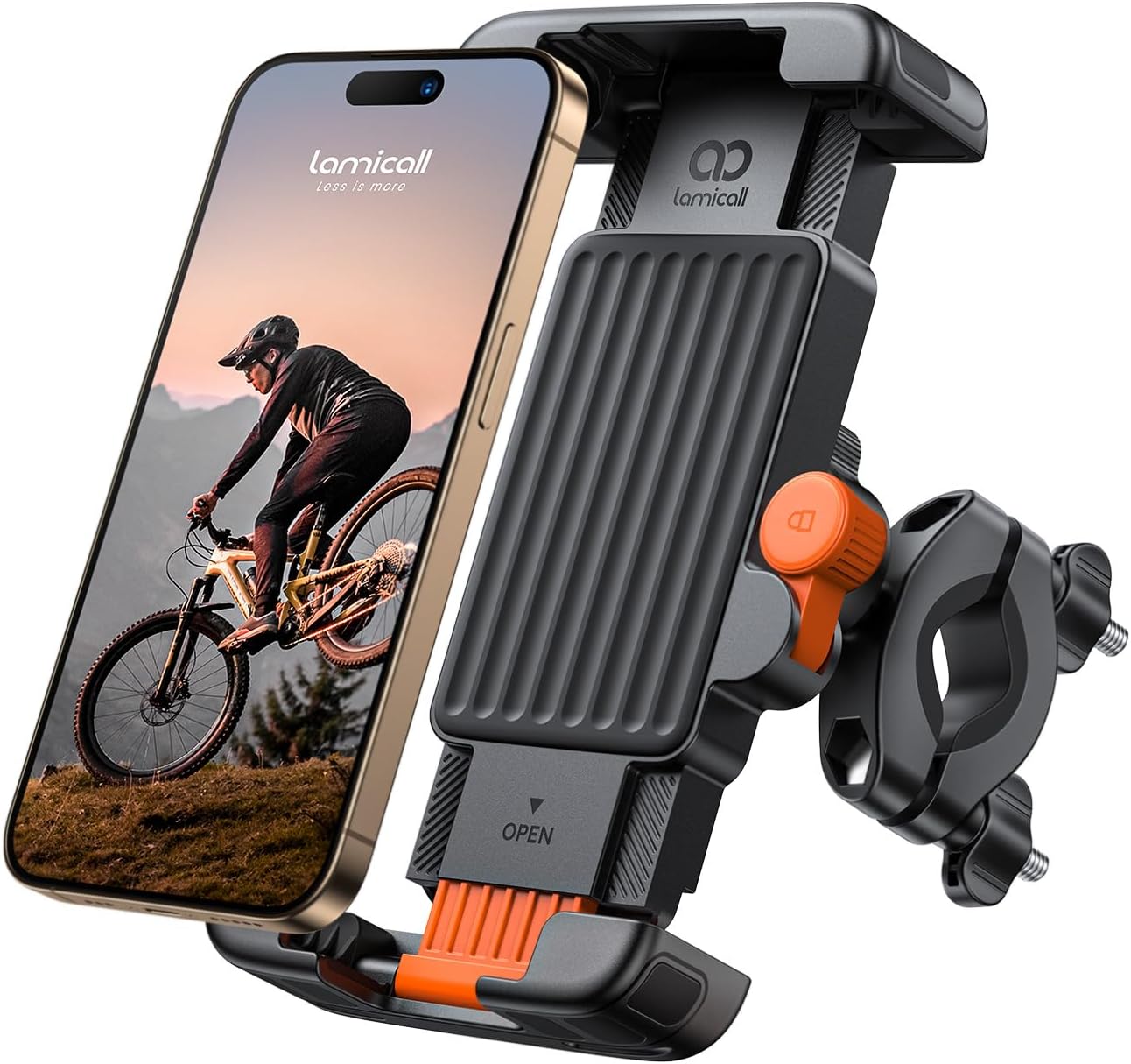 Lamicall Bike Phone Holder Bicycle - 【Foldable Clamp】 Motorbike Phone Holder, Universal Motorcycle Handlebar Clamp Mount for iPhone 17 16 15 14 13 Pro Max Mini Air, Samsung S25, All Phones - Orange