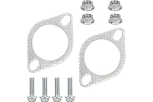 XICIKI 2 Pcs Car Exhaust Gasket, 2.5 Inch Exhaust Pipe Flange Gasket with 4 Bolts and 4 Nuts Engine Exhaust Manifold Gasket Catalyst Converter Gasket for Connecting Car Exhaust Pipe