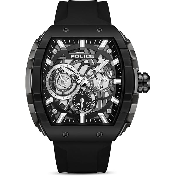 Police Orologio Da Uomo PEWGO0052401 - Cronografo, Quadrante Nero, Cassa In Plastica Bianca, Cinturino In Silicone Nero
