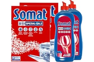 ‎SOMAT Somat 5in1 Spülmaschinenpflegeset – 2 x Spezial-Salz (1,2 kg) & 2 x Klarspüler (750 ml) – Effektive Reinigung, Extra-Trocken-Effekt & Schutz für Ihren Geschirrspüler