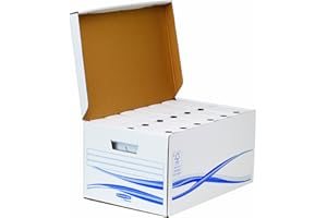 ‎BANKERS BOX BANKERS BOX Set aus 1 Klappdeckelbox Maxi mit 6 Stück A4/A4+ Archivschachtel 8cm Rückenbreite, Basic Serie, aus recyceltem Karton, 100% recycelbar, Farbe: weiß/blau