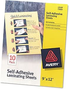 Avery Self Adhesive Laminating Sheets 9 X 12 Inches 10 Pkg Amazon De Kuche Haushalt
