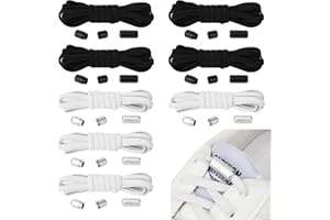 Revivoer Lacets Elastique Adulte (Noir/Blanc), 8 Paires de Lacets Élastiques, Autobloquants avec Fermeture en Métal pour Chaussures, Lacets Blancs Élastiques pour Chaussures de Remplacement