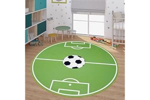 ‎TT HOME TT Home Kinder-Teppich, Spiel-Teppich Für Kinderzimmer Mit Fußball-Design, In Grün, Größe:Ø 160 cm Rund
