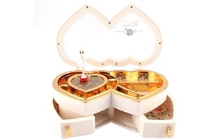 TIIYEE Musikalische Schmuckschatulle, Nette Schmuck Aufbewahrungsbox Spieluhr Doppelherz Geburtstagsgeschenk Kleine Mädchen Kinder Home Decoration Desktop Ornamente Weihnachten Geburtstag Valentinstag(Weiß)