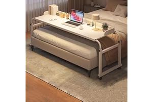 GXQFC Überbetttisch mit Rollen Dehnbar 115-210 cm Mobiler Überbetttisch Laptopwagen kann 65-95 cm Angehoben Werden Rollender Computertisch über dem Bett Verstellbarer Pflegetisch(Color:Weiß)