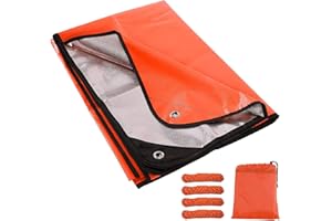 REDCAMP Heavy Duty Emergency Blanket for Survival, 7x5 ft Reusable Thickened Thermal Blanket & Waterproof Tarp with Guy Ropes, Reflective Rescue Bivvy Bag for Outdoor Camping Hiking, Orange