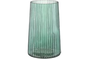KAYLETIN Vaso in vetro verde per fiori, vaso da fiori in vetro, vasi da fiori per bouquet, vasi moderni a coste per camera da letto, soggiorno, ufficio, libreria, 20 cm