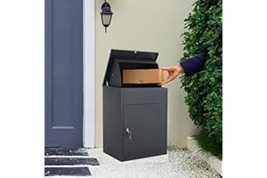iropro Wall Mounted Parcel Drop Box, Black Lockable Delivery Boxes for Parcels, Medium Outdoor Post Boxes for Secure Multiple Internet Deliveries of Large Delivery Packets Weatherproof