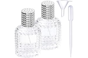 DITK-U 30 ml 2 Perfume Bottles Atomiser Refillable Glass Empty Perfume Atomiser Crystal Glass Art Pineapple Perfume Bottle for Women or Girls (Cap Silver + Funnel + Dripper)
