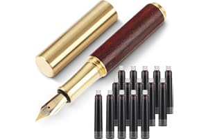 Andibro Mini penna stilografica vintage in legno, con tasca corta, penna stilografica da viaggio, penna fine per scrittura liscia, con 15 cartucce di inchiostro nero da 2,6 mm, per diari, forniture