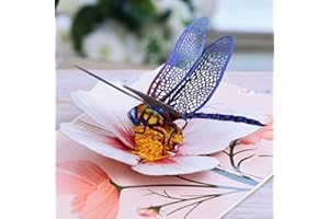 UNIPOP Carte Pop-Up Libellule & Fleur de Cosmos, Carte d'Anniversaire pour Femme, Carte de Saint-Valentin, Carte pour la Fête des Mères, Carte d'Anniversaire de Papier, Carte Libellule