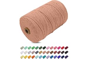 Corde Macramé 3mm x 200m, Uiopa Fil Macramé 3mm Corde Coton Naturelle 4 Brins, Coloré Ficelle Cordon Coton pour Tressée DIY, Tentures Murales, Porte Plante, Rideau, Decoration Boheme (Rouge brique)