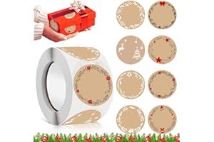 JIASHA Naklejki na Boże Narodzenie, 500 sztuk, samoprzylepne, naklejki bożonarodzeniowe na torebki papierowe, okrągłe naklejki na prezenty, kartki z papieru typu kraft, na Boże Narodzenie, opakowanie na