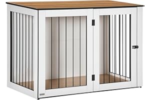 PawHut Dog Cage Furniture with Doors Windows Modern Steel Dog Box for Home Indoor Dog Kennel for Large Dogs up to 30 kg Dog House 106 x 60 x 76 cm, Oak + White